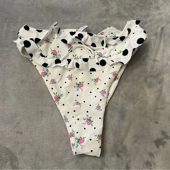 New! For love and lemons rosewater floral polka dot bikini bottoms 24363 - Picture 4 of 10